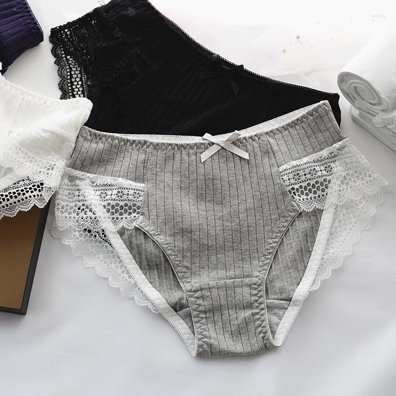 

Women's Panties Sweet Plus Size Lingere Cute Cotton For Women Underwear Lace Panty White Black Green Japanese Sexy Girl Briefs Mid Waist