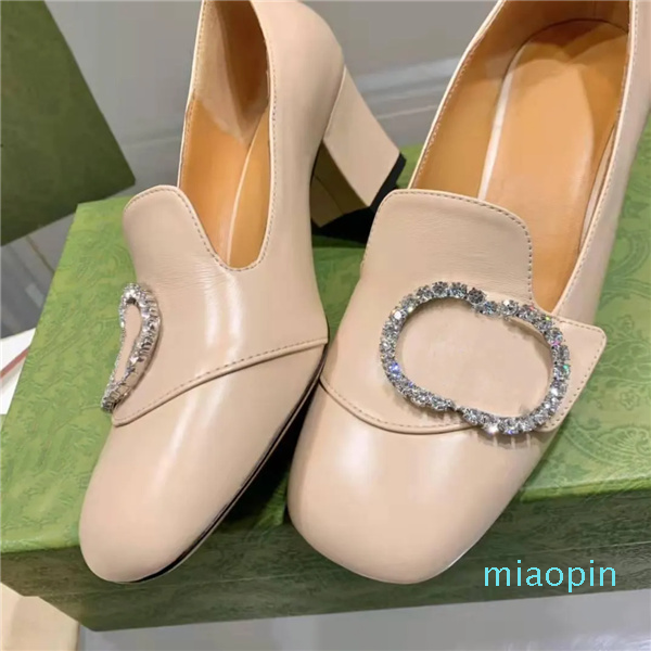 

2022 Women's leather Sandals ballet flat Rhinestones buckle thick heels for shoes Size 35-40, Silver
