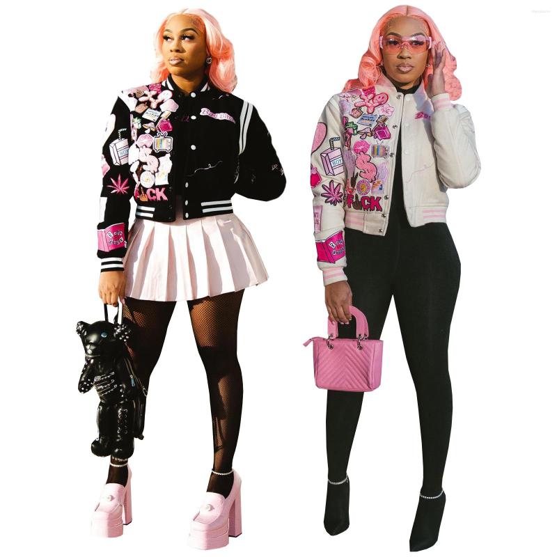 

Women' Jackets MUDAN Letter B Baseball Fashion Design Women' Sportswear Single-button Top Street Jacket Jogging 2023, Black