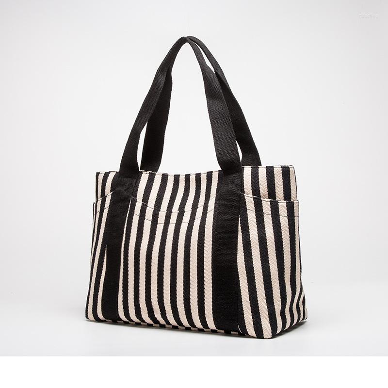 

Evening Bags 2023 European And American Striped Large-capacity Shoulder Bag Women's Fashionable Multi-pack Canvas Versatile Tote, Black stripes