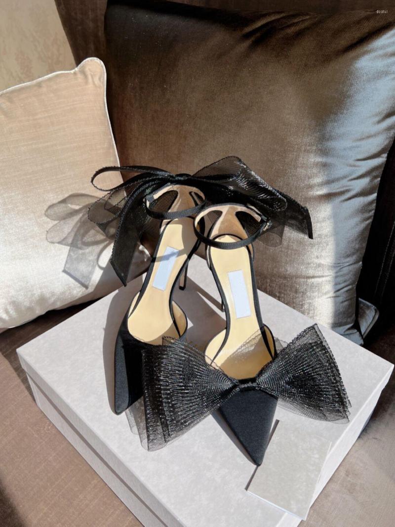 

Dress Shoes 2023 European And American Women's Black Bow Pointed Stiletto High Heels 3255