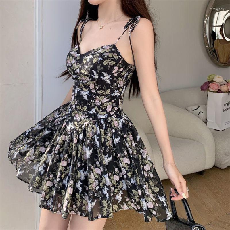 

Casual Dresses Sexy Spaghetti Strap Mini Dress For Women Summer Elegant A-Line Beach Party Floral Print Off Shoulder Sundress, Floral dress