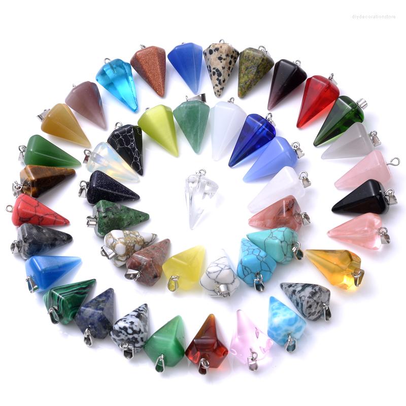

Charms 2Pcs Assorted Translucent Mineral Quartz Dangle Stripe Gravel Texture Cone Polished Stone Pendants For Jewelry Making