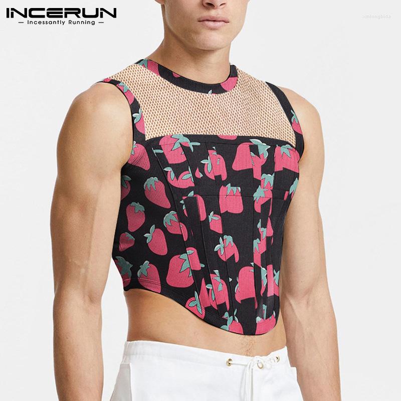 

Men' Tank Tops INCERUN 2023 Sexy Leisure Men' Strawberry Printed Waistcoat Casual Male Breathable Mesh Stretch Sleeveless -5XL, Black