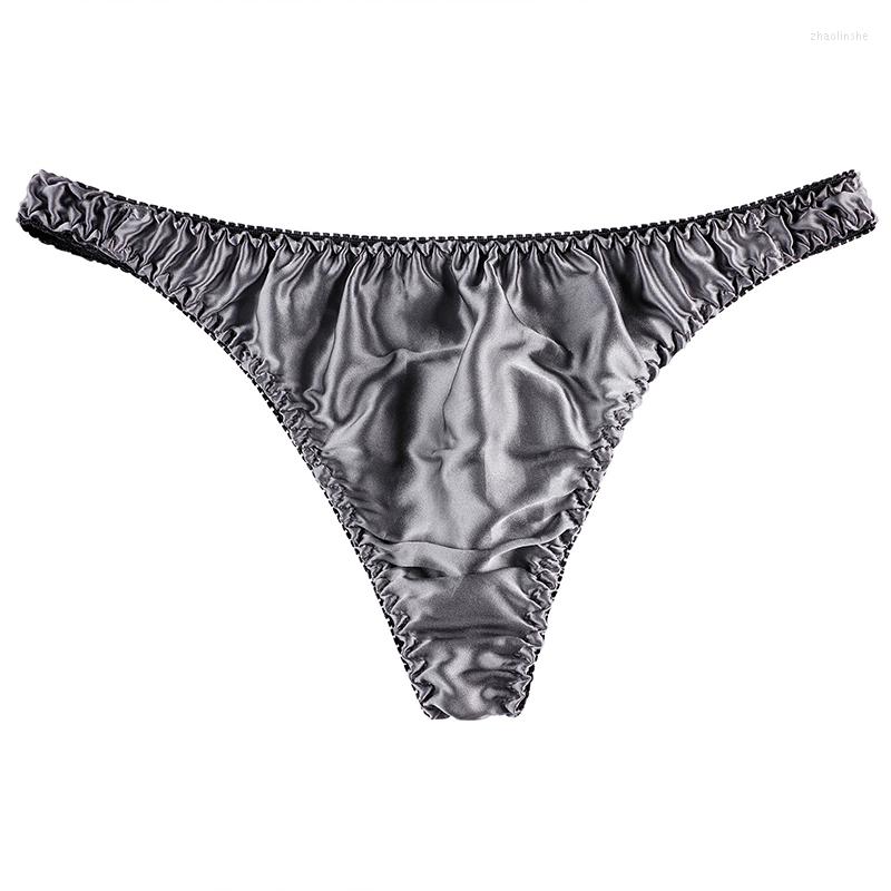 

Underpants Men's Brief Fashion Low-rise Sexy Solid Color Thong Breathable Mulberry Silk Underwear Male T Back G-Strings, Yellow