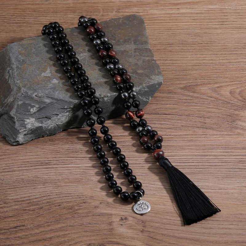 

Pendant Necklaces OAIITE 8MM Black Agate 108 Beads Mala Necklace For Women Men Hematite Buddhism Rosary Prayer Beaded Tassel Jewellery