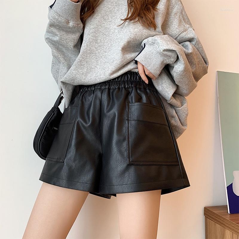 

Women's Shorts Winter Autumn Fashion Women High Waisted Wide Leg Black Pu Leather Korean Style Woman Clothes 4xl Casual, Blue