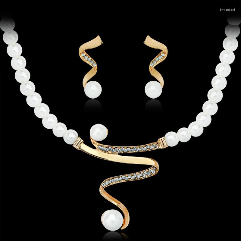 

Necklace Earrings Set WANGAIYAO Fashion Temperament Pearl Deep V Collarbone S-shaped Wedding Anniversary Gift, Picture shown