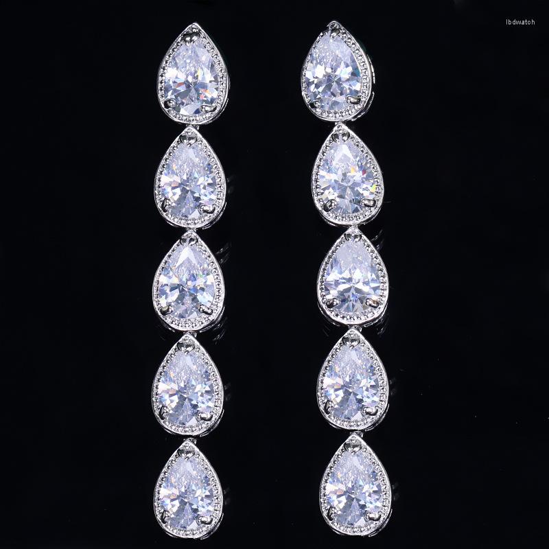

Dangle Earrings 6.6cm White Water Drop Shape Cubic Zirconia Womens Fashion Long Women Jewelry For Gift E0629