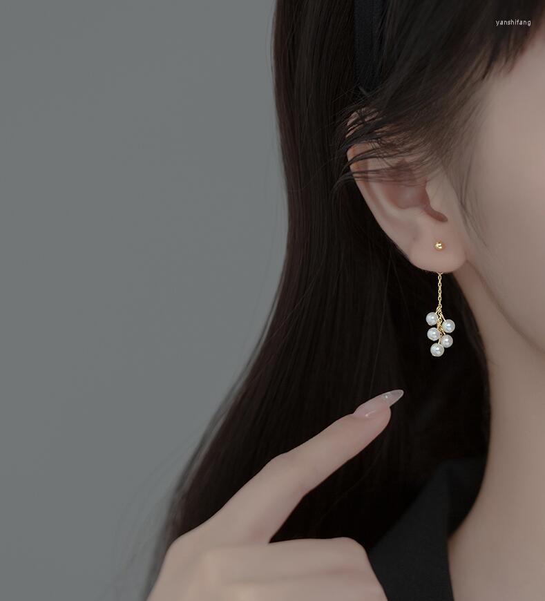 

Dangle Earrings Front Back Silver 925 Sterling With Pearl Minimalist Style