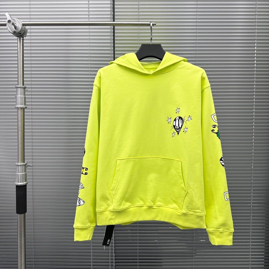 

Men Hoodies Women Fluorescent Yellow Graffiti Print Hooded Cotton Loose Sweater Hoodie, Green
