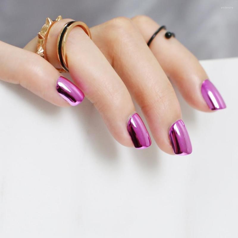 

False Nails 24pcs Models Metal Colors Short Round Head Sexy Rose N04, 1pcs