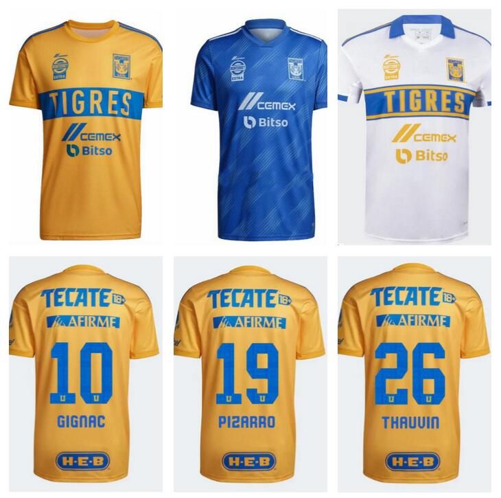 

2022 2023 GIGNAC Tigres UANL soccer jerseyS home away 3rd 22 23 Mexico liga MX Vargas AQUINO PIZARRO NICOLAS valencia F. THAUVIN football shirts maillots futol ZZ