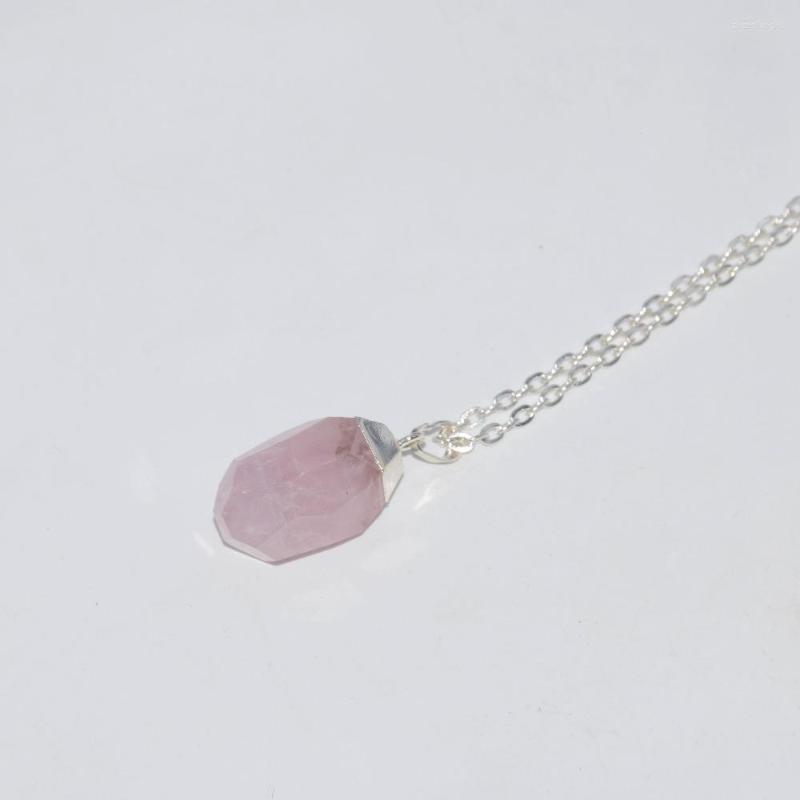 

Pendant Necklaces Big Natural Rose Crystal Quartz Necklace Women 2023 Chain Pink Crown Stone Egg