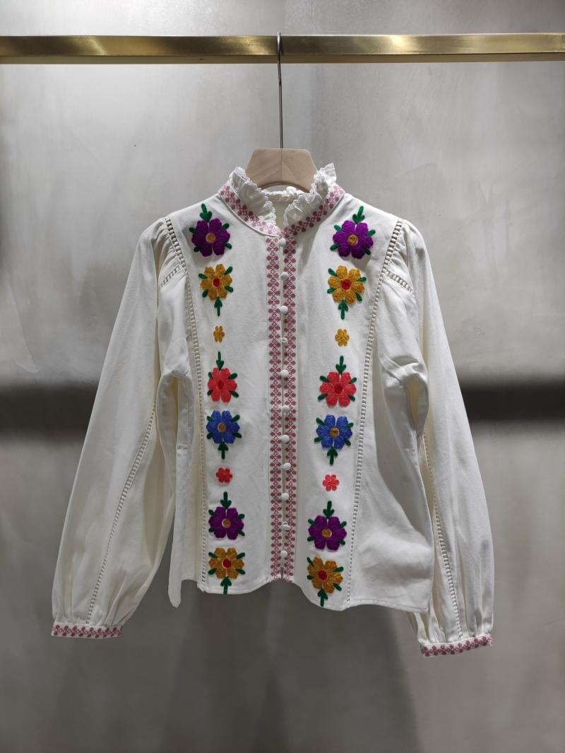 

Women' Blouses & Shirts Women Fashion Long Sleeve Sexy Casual Floral Embroidered Ruffle Turtleneck Shirt 0615Women