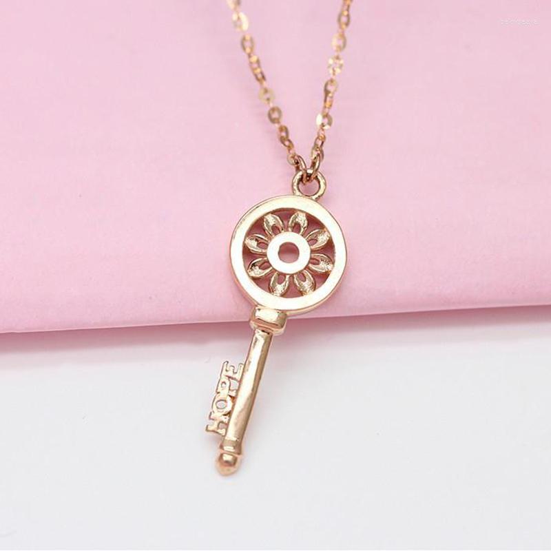 

Chains 585 Purple Gold Plated 14K Rose Flower Key Neckalce For Woman Pendant Creative Party Engagement Jewelry Gift