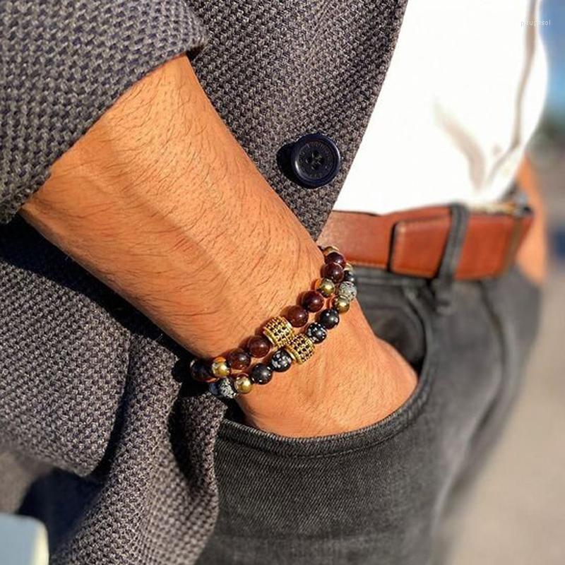 

Strand 2023 Trendy Tube Men Bracelet Luxury Pave Cubic Zirconia 8mm Stone Bead For Jewelry Gift