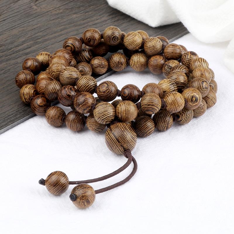 

Strand Beaded Strands Prayer 80 Wood Beads Narural Stone Necklace 8MM Tibetan Elastic Rope Wrist Bracelet Charm Meditation Pendant Jewelry