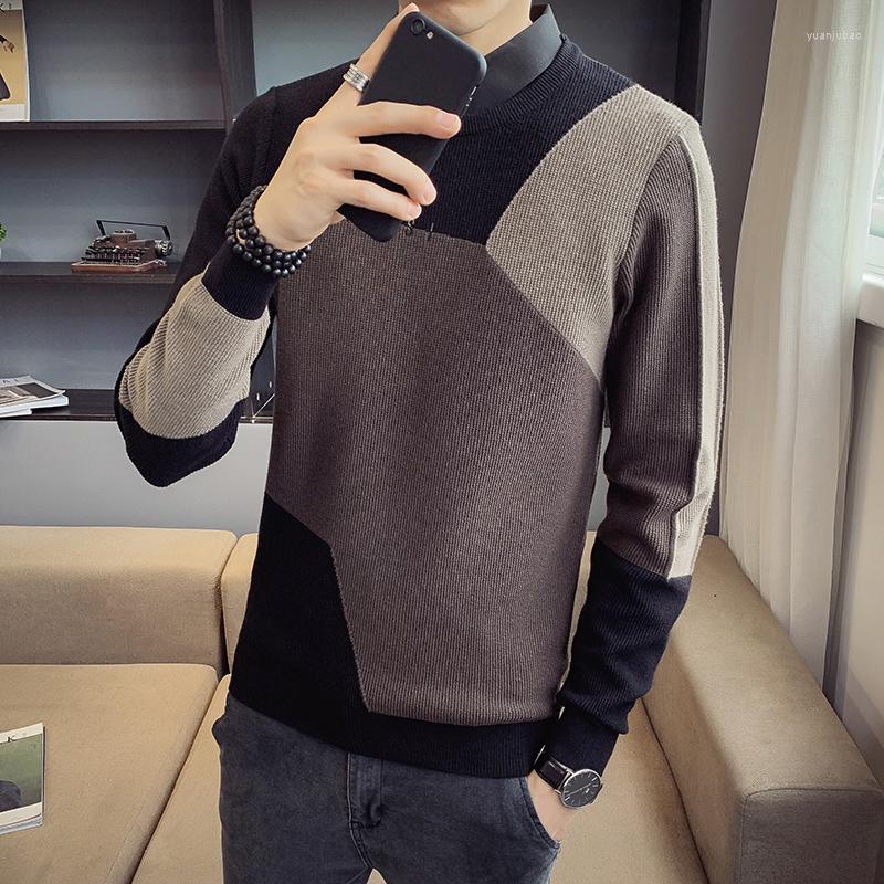 

Men's Sweaters Autumn Winter Style Holiday Two Knitted Personality Lapel Splicing Business Leisure Sweater Pullover Men Wear, Black