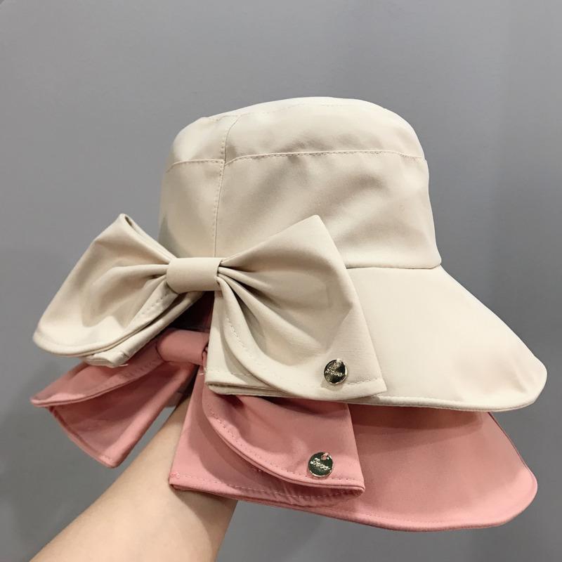 

Berets Bucket Hats Women Sweet Summer Sun-proof Solid Basic Feminine Streetwear Travel Chic Fashion Korean All-match Holiday Bow DesignBeret, Yellow