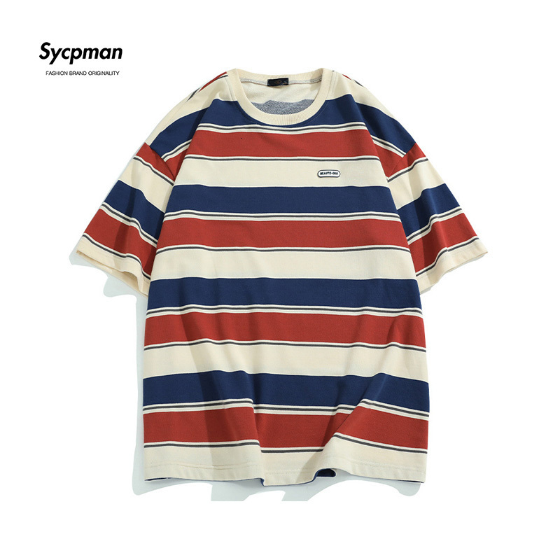 

Men' T-Shirts Main Striped Couples T-shirts For Men And Women In The Summer Of Loose Contrast Color Short Sleeve 230317, Red stripe
