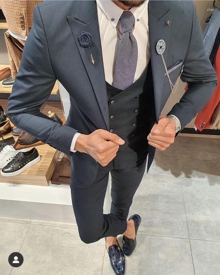 

Men's Suits Dark Grey 2023 Mens Slim Fit Wedding Tuxedos Prom Man Blazer Designs ( Jacket Pants Vest) Constume Homme, Royal blue