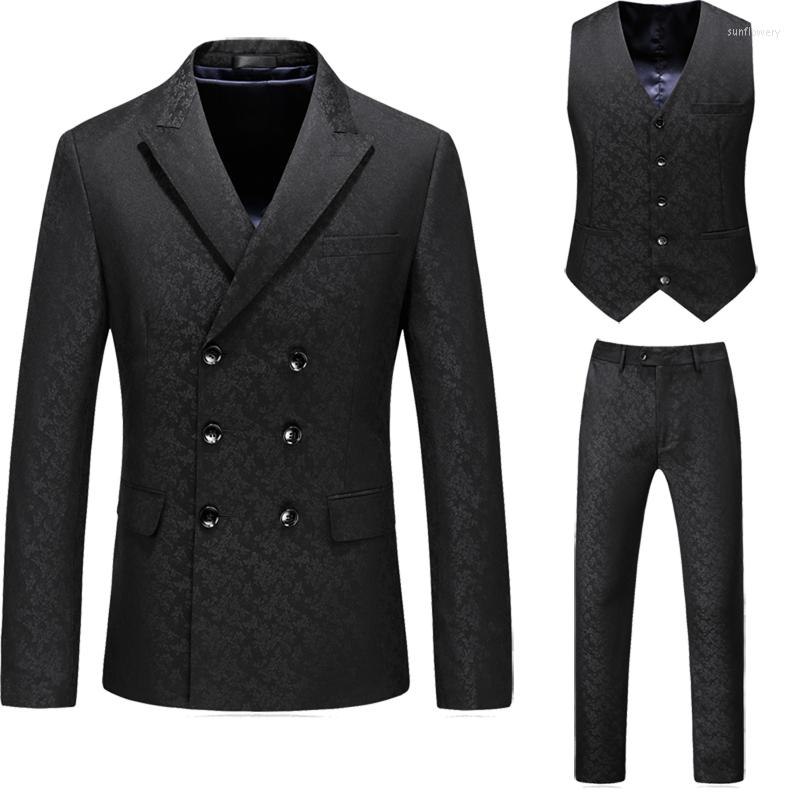 

Men's Suits Spring And Autumn Brand Men Suit Slim Luxury Jacket Vest Trousers Three-piece Oversized Double-breasted, Black