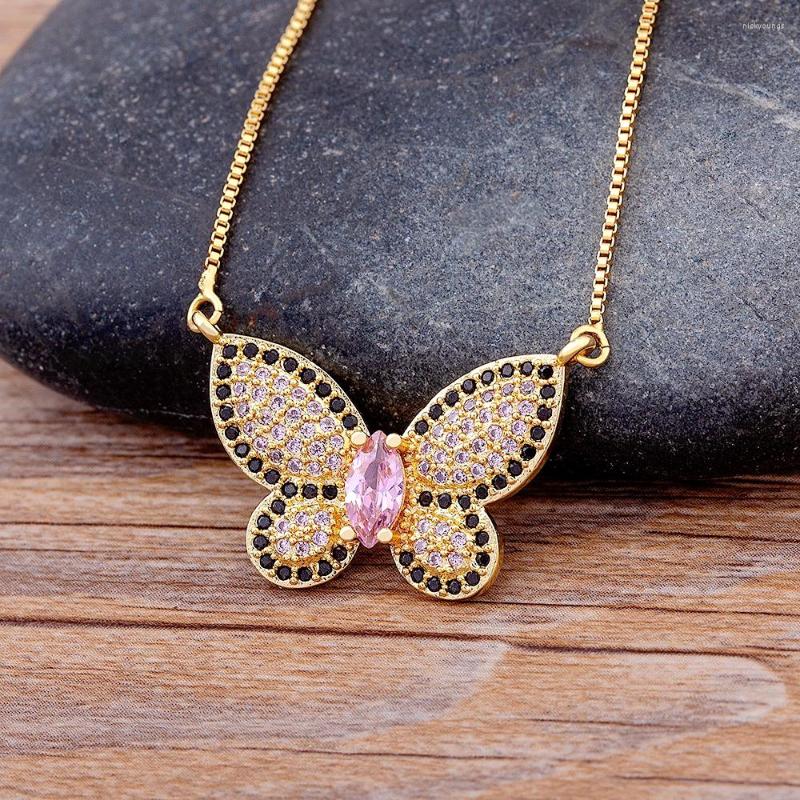 

Chains AIBEF High Quality Classic Lucky Butterfly Copper Zircon Crystal Pave CZ Pendant Necklace Fashion Party Wedding Jewelry Gift