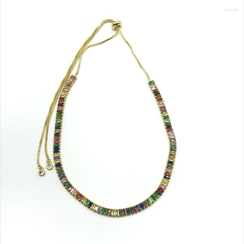 

Choker Elegant Rainbow Jewelry 2 5mm Zirconia Rectangle Beads Chocker Adjustable Size Necklaces
