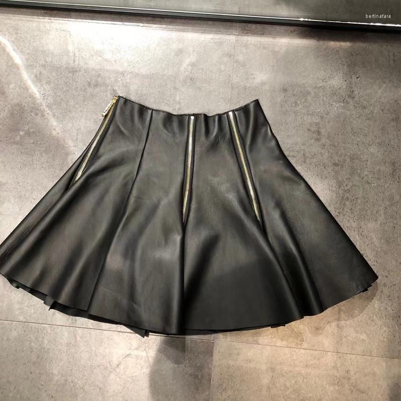 

Skirts Women' Real Leather Mini Ladies Genuine Sheepskin Skirt, Black