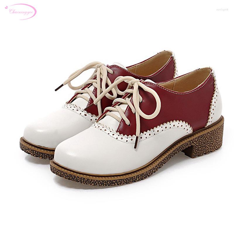 

Dress Shoes Chainingyee Sweet Style Comfortable Round Toe Spring Pumps Fashion Lace Up Color Match Red Blue Med With Women's