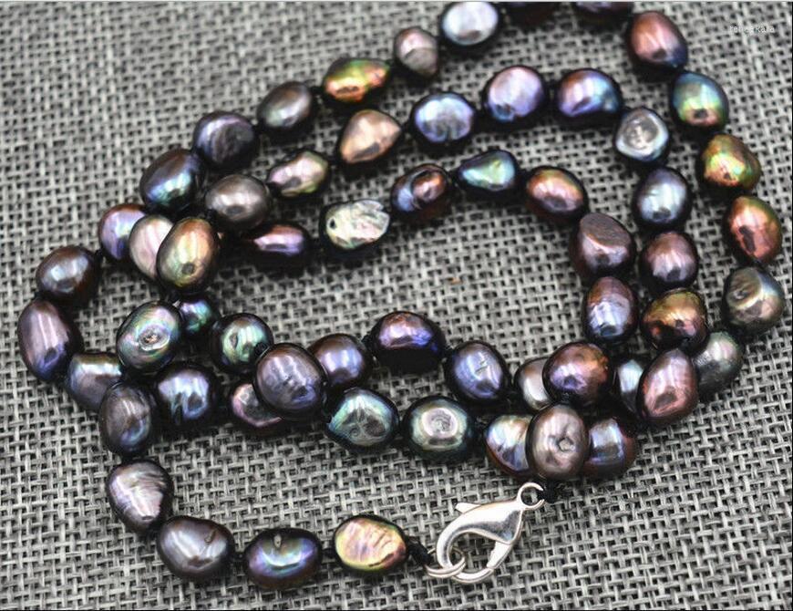 

Chains Women Jewelry 8-10mm Black Colors Baroque 30'' 76cm Long Necklace Real Natural Freshwater Pearl Cultured