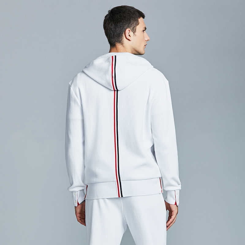 

New Waffle Back Ribbon Hoodie Tb Thom Fashion Men's and Women's Couple Fall Ins Personality Jacket, Light gray