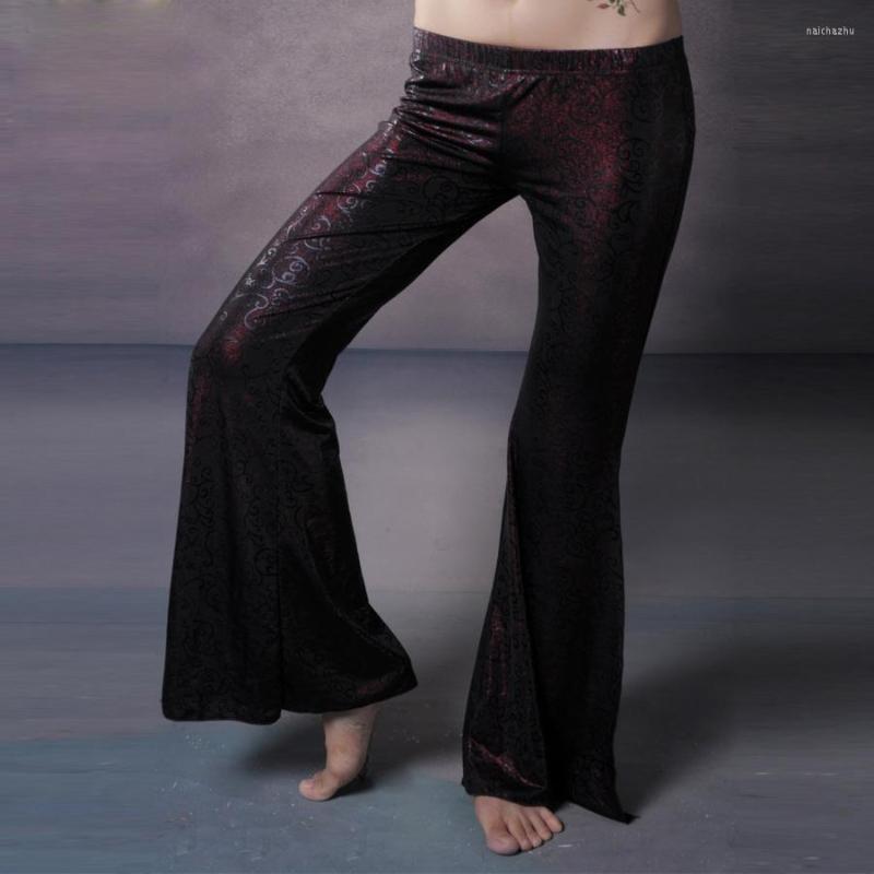 

Stage Wear Tribal Dance Shiny Nylon Long Pants Tight Trousers Flare Side Split Elastic Waist Women Belly, Black