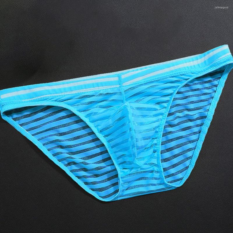 

Underpants Ultra-Thin Transparent Striped Briefs Men Low-Waist Mesh Bulge Pouch Summer Breathable Underwear See Through Panties, Pink