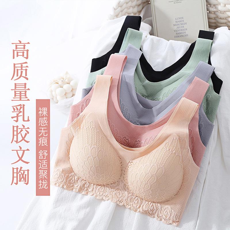 

Bras Thai Latex Underwear Seamless Bra Women Cooling Gathers -proof Pad Wireless Soft Intimate Vest-style Lace Beauty Back, Black