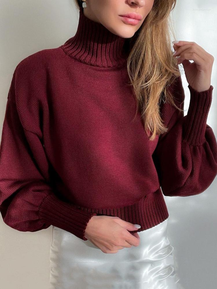 

Women's Knits Tossy Casual Sweaters For Women Oversized Knitwear Fashion Tops 2023 Pullover Ladies Turtleneck Long Lantern Sleeve Sweater, Dark brown