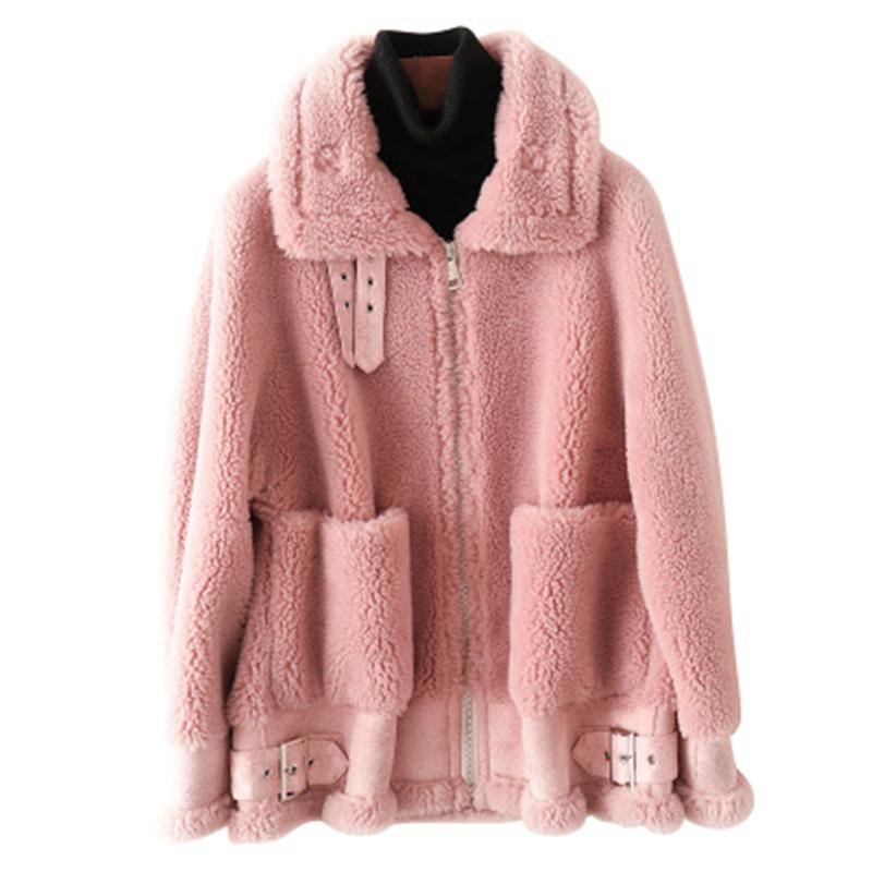 

Women' Fur & Faux Coat Female 2023 Winter Fashion Particles Sheep Shearling Loose Locomotive Models One Imitation Tide 036, Pea green color