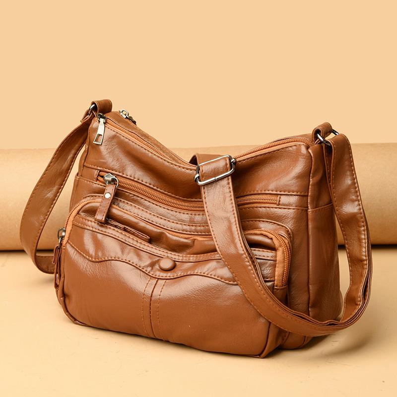

Evening Bags Multi-pocket Shoulder Women's 2023 Soft Leather Fashion All-match Messenger Version Simple Washed Small BagEvening, Black