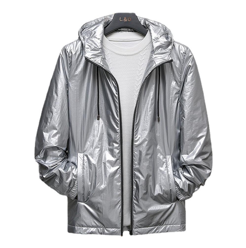 

Shiny Silver Metallic Jacket Men Party Dance Night Club Mens Hip Hop Coats Slim Hooded Streetwear Jaqueta Masculina4852387, Gold