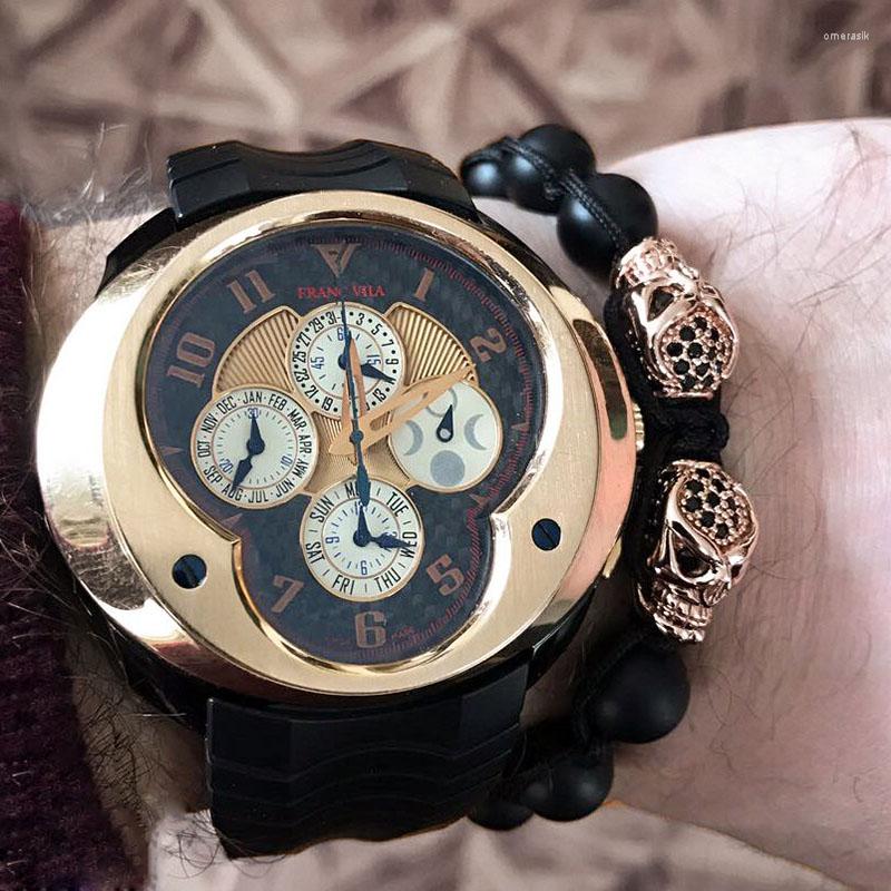 

Charm Bracelets Natural Black Agates Stone Rose Gold & Micro Pave CZ Skull Macrame Bracelet Men Gift Punk Rock Jewelry