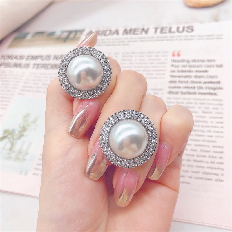 

Romantic Pearl Diamond Stud Earring 925 sterling silver Promise Wedding Earrings for Women Bridal Engagement Party Jewelry Gift