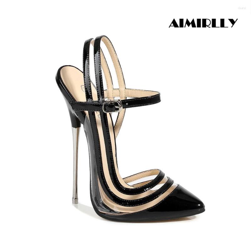 

Dress Shoes Women's Sandals Pointed Toe High Heels Shoes16cm Double Straps Slingback Ladies Evening Party Clublwear Footwear Patent, Rose