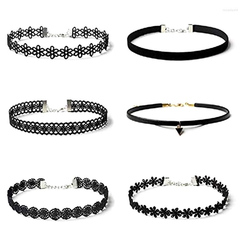 

Choker 6 PCS Set Necklaces Black Velvet Classic Gothic Tattoo Lace Chokers Women Girl Jewelry