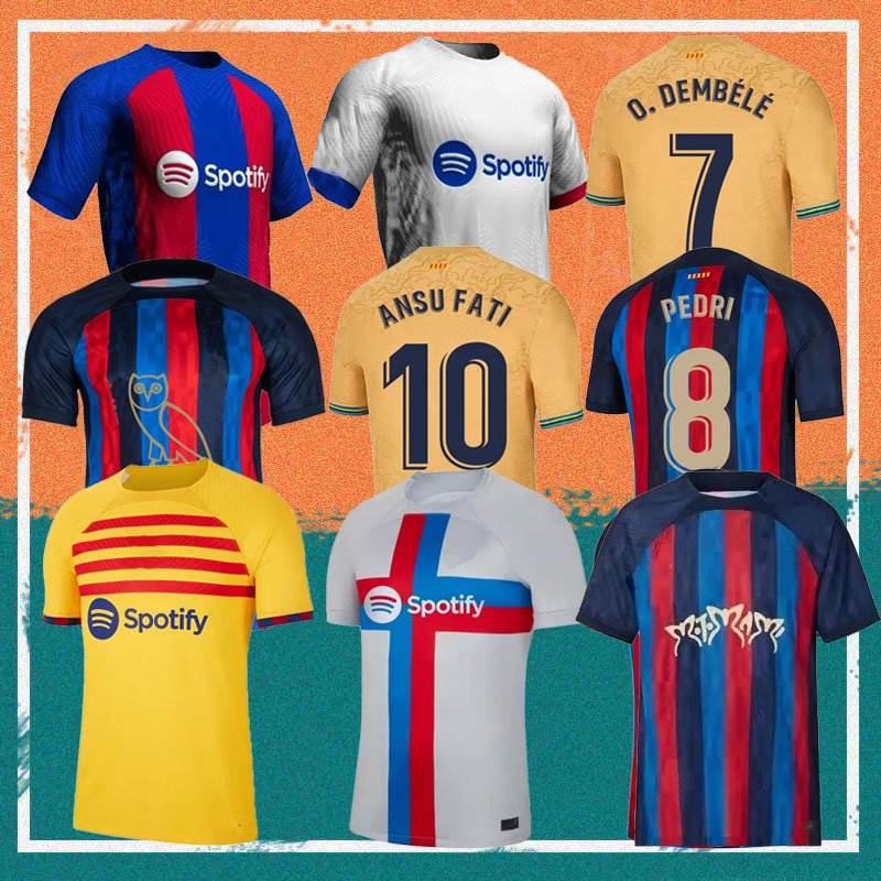 

22/23/24 LEWANDOWSKI ANSU FATI Soccer Jerseys 2022 FERRAN ADAMA AUBA CHRISTENSEN O. DEMBELE PEDRI MEMPHIS DEST GAVI barcelona maillots football shirt kids kit uniform, 22/23 home