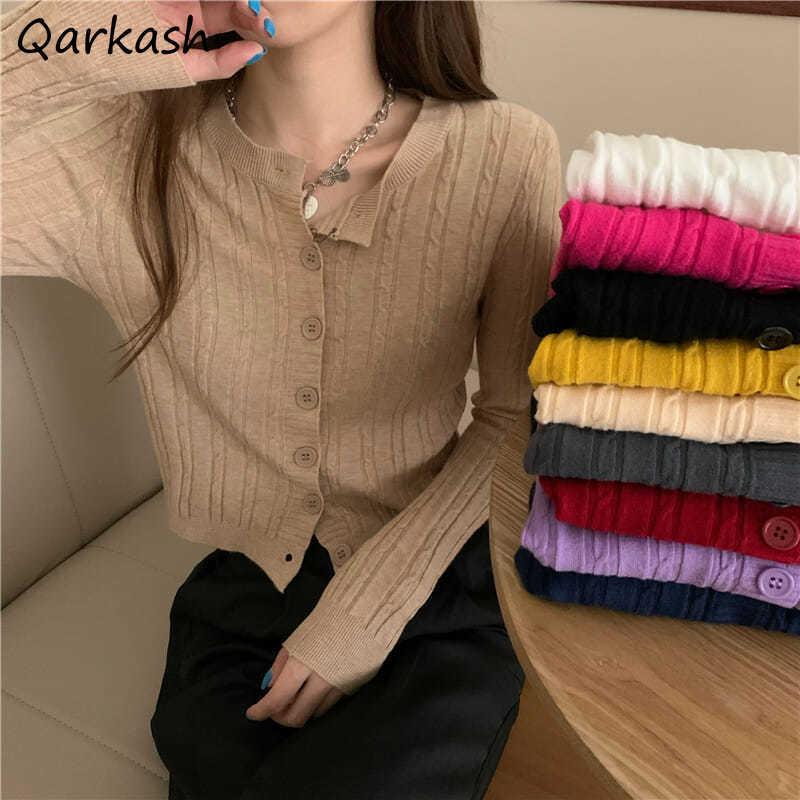 

Women's Knits & Tees Cardigan Women Fall Candy Color Sweet Crops Simple Solid Sweater Single Breasted Fashion Student Slim Jumper Basic Muje, Black