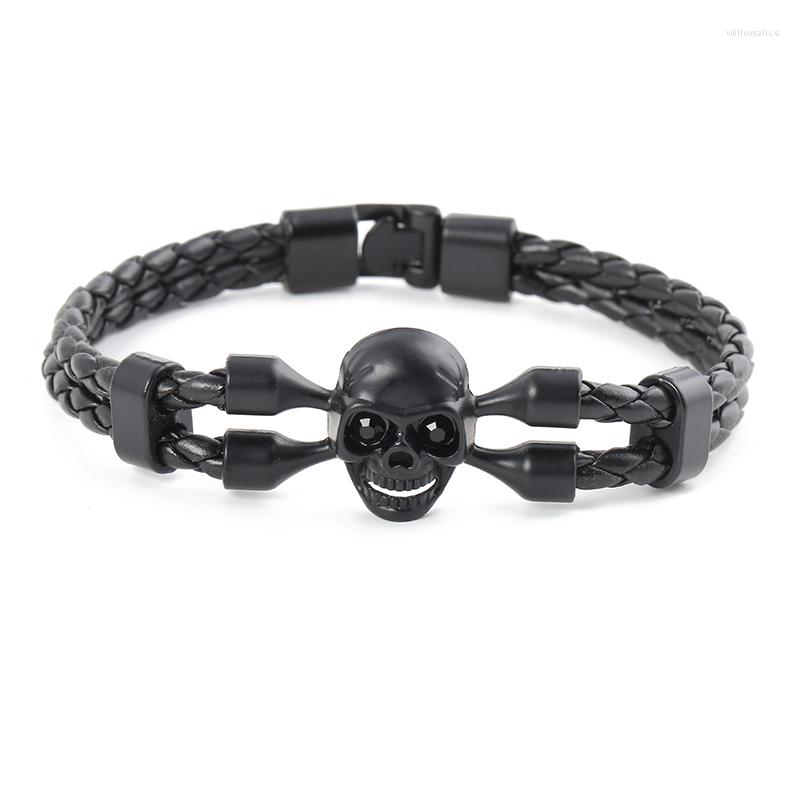 

Strand ! Fashion Skull Men's Bracelets High Quality Leather Boys Knighthood Casual Charm
