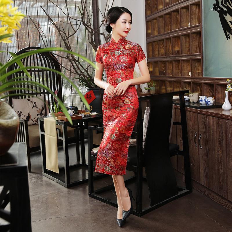 

Ethnic Clothing Fashion Cheongsam Summer Red Long Qipao Dress Traditional Chinese Chinees Robe Oriental Wedding