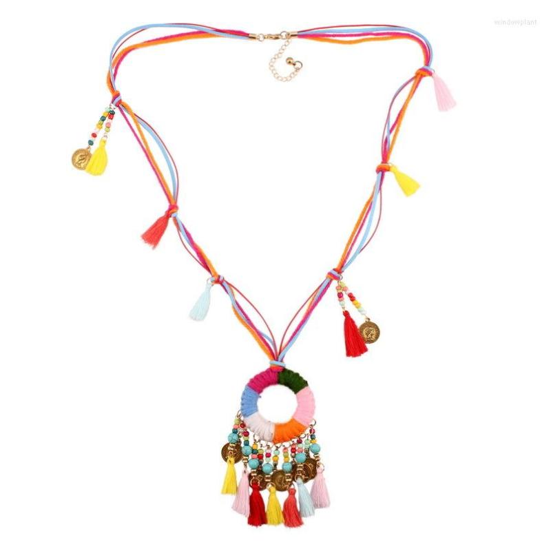 

Pendant Necklaces Bib Multi Layers Rope Chain Colorful Bead Chunky Tassel Coin Necklace For Women Florate Long Bohemian Ethnic