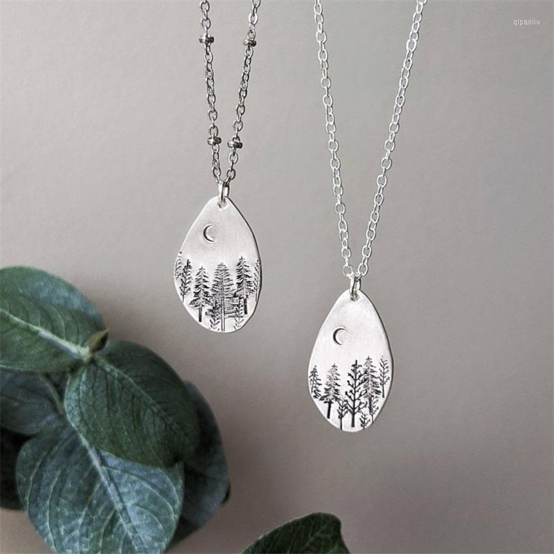 

Pendant Necklaces Pine Forest Moon Pendants Necklace For Women Vintage Personalized Chain Charms Chokers Men Accessories Party Gift Jewelry
